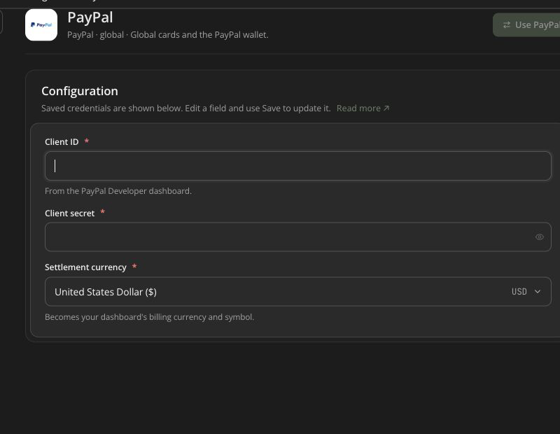 PayPal payment gateway settings in Centipid