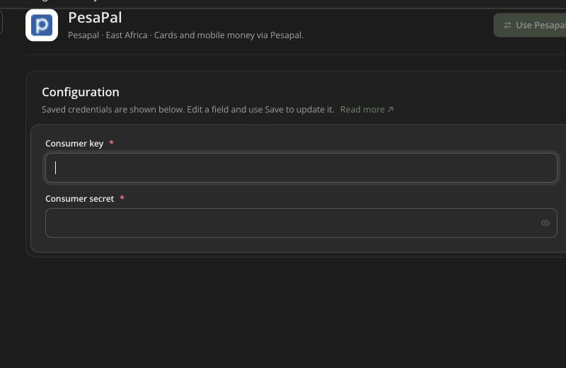 PesaPal payment gateway settings in Centipid