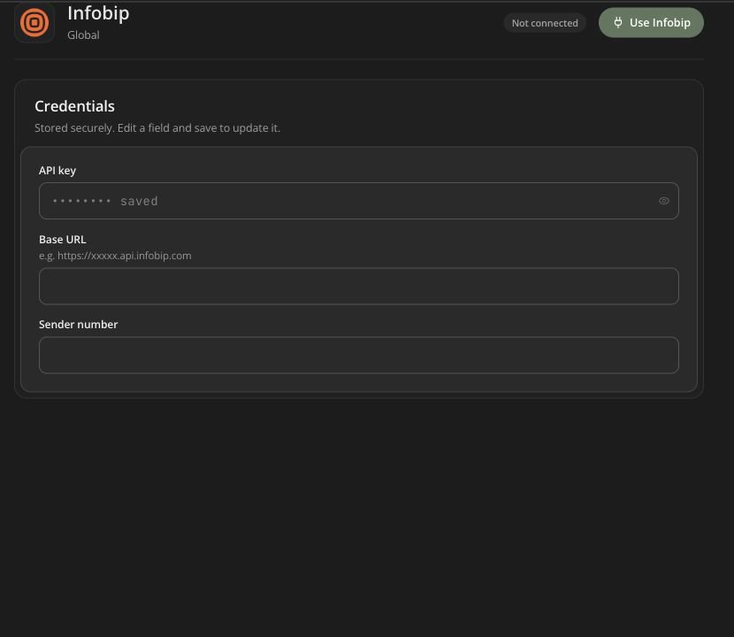 Infobip WhatsApp credentials in Centipid