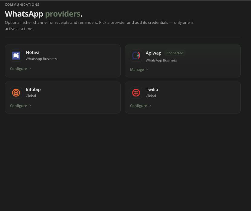 Available WhatsApp providers in Centipid